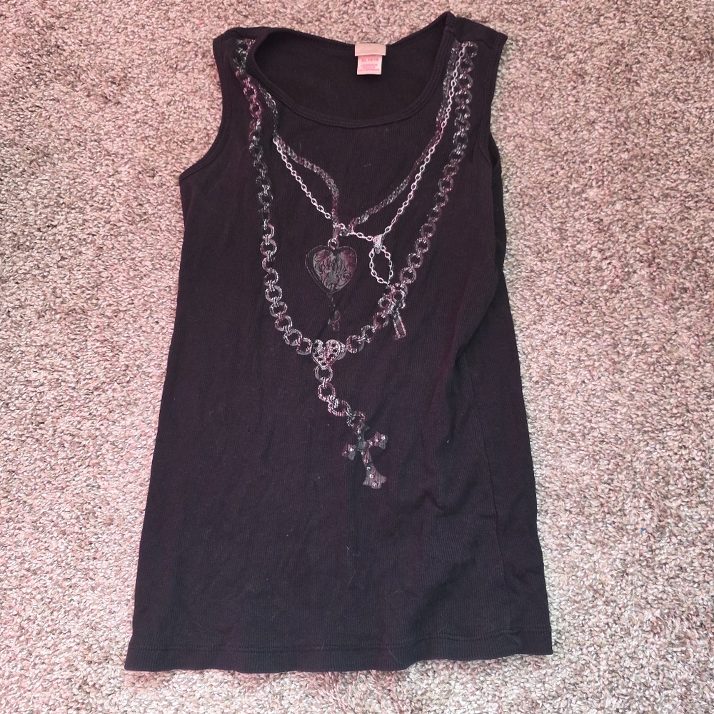 Black Tank Top with Silver Chain Design